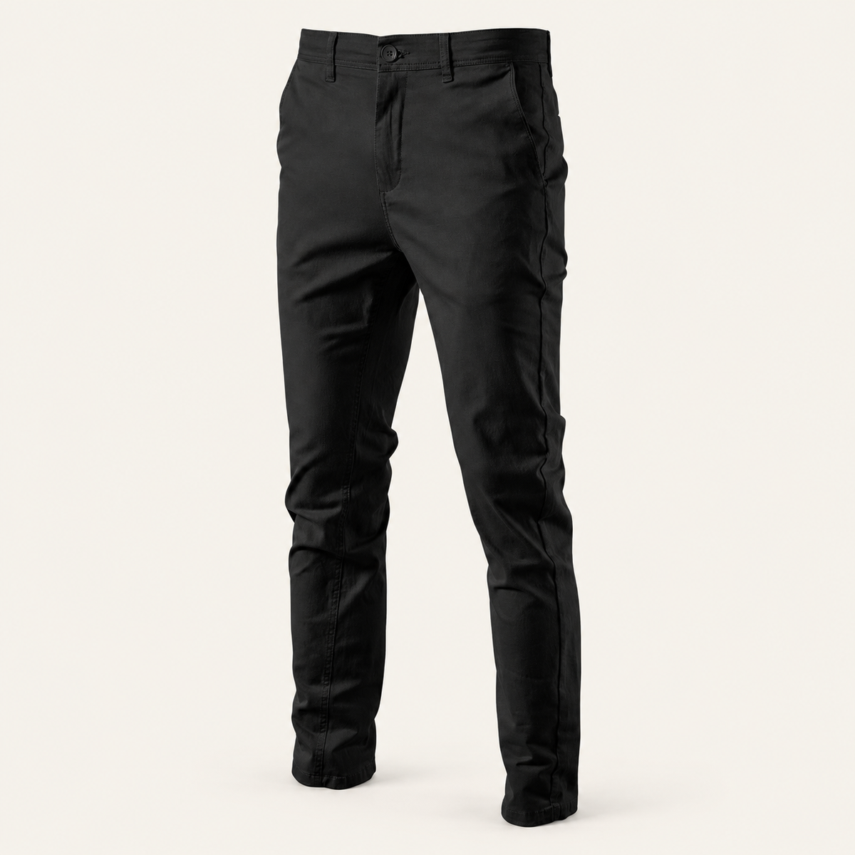 Stretch cotton chino in black, front view