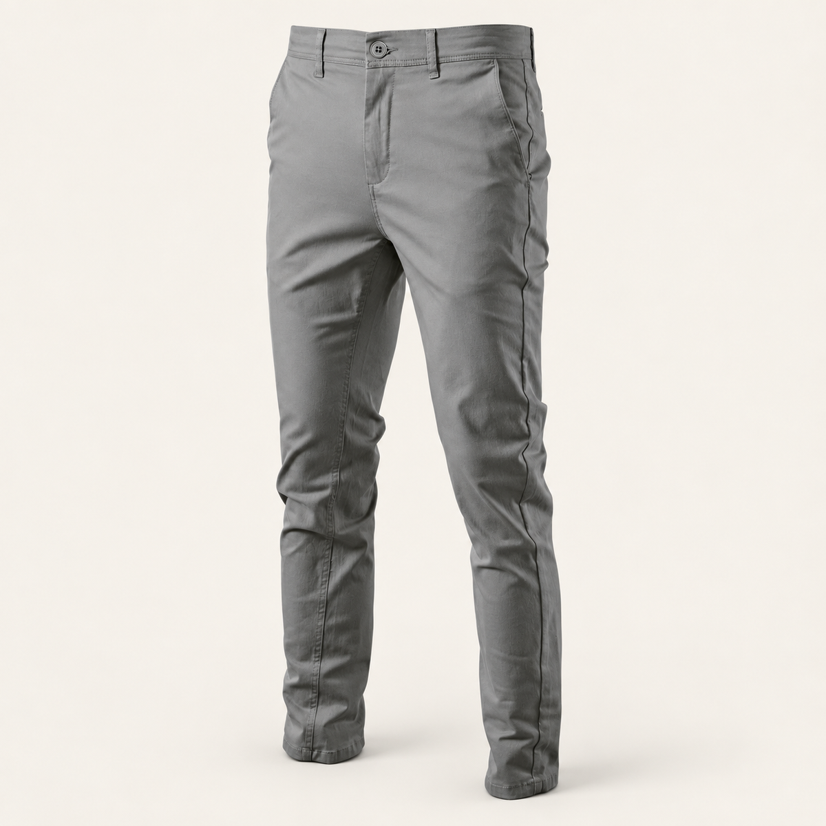 Stretch cotton chino in grey, front view