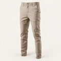 Stretch cotton chino in khaki, front view