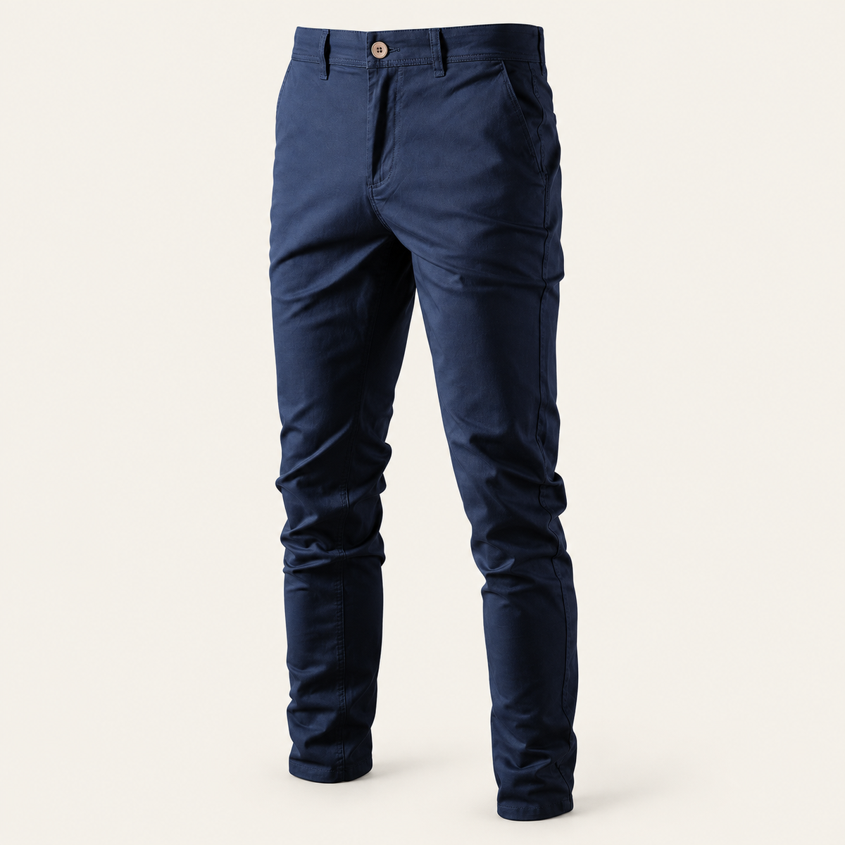 Stretch cotton chino in navy, front view