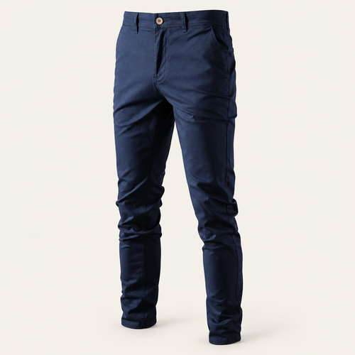 Stretch cotton chino in navy, front view