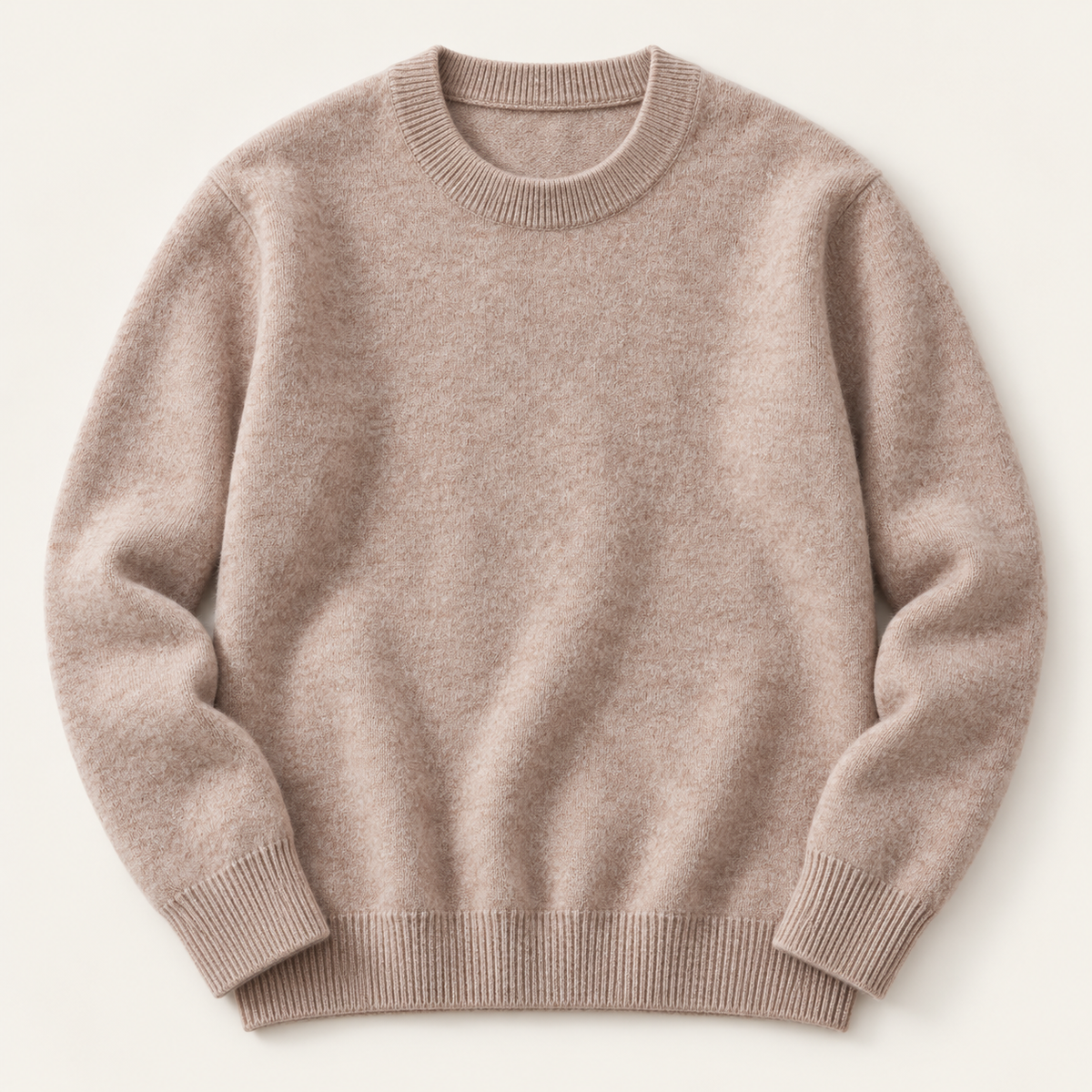 Pure wool crewneck sweater in camel, front view