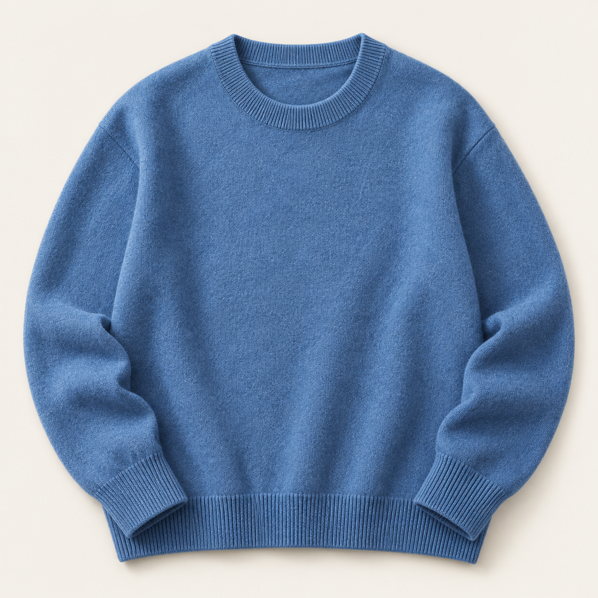 Pure wool crewneck sweater in haze blue, front view