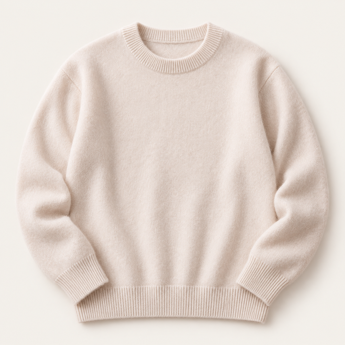 Pure wool crewneck sweater in off white, front view